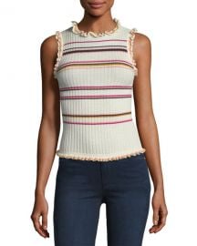 Sleeveless Ruffled Striped Rib-Knit Tank at Neiman Marcus